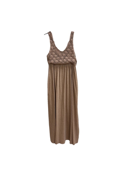 aerie Dresses & Skirts - Aerie Crochet Knit Maxi Dress in Tan Brown NWT Size Large Cotton Boho Festival